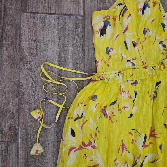 Tanya Taylor Catalina Silk Maxi Dress Floral Yellow Size 16 Sleeveless V-Neck - Picture 10 of 15